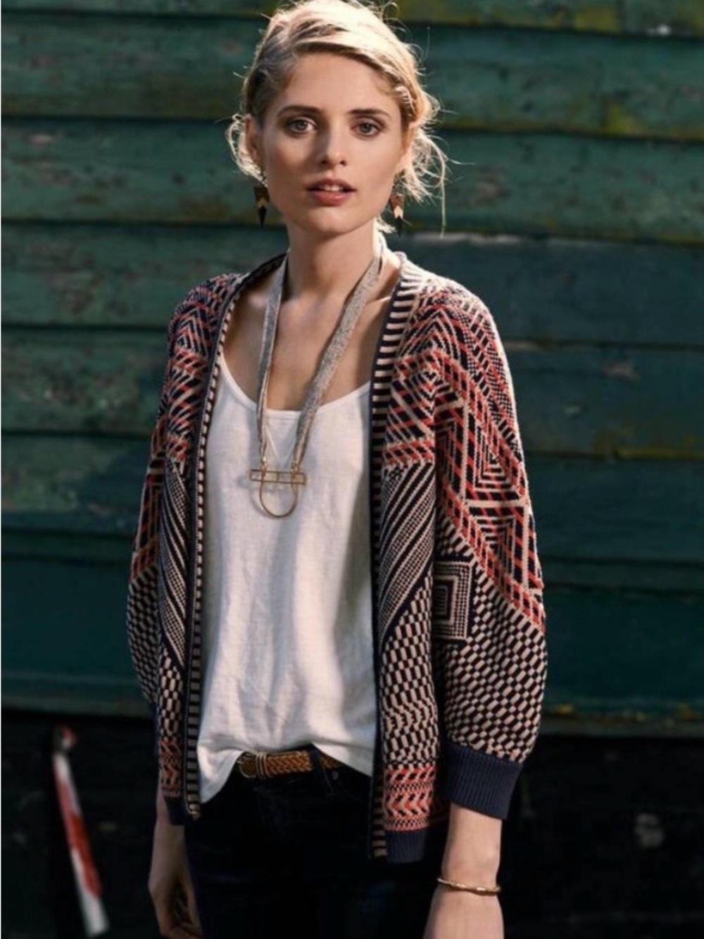 Anthropologie Moth Jacquard Circle Cardigan, Size L- 100% Cotton